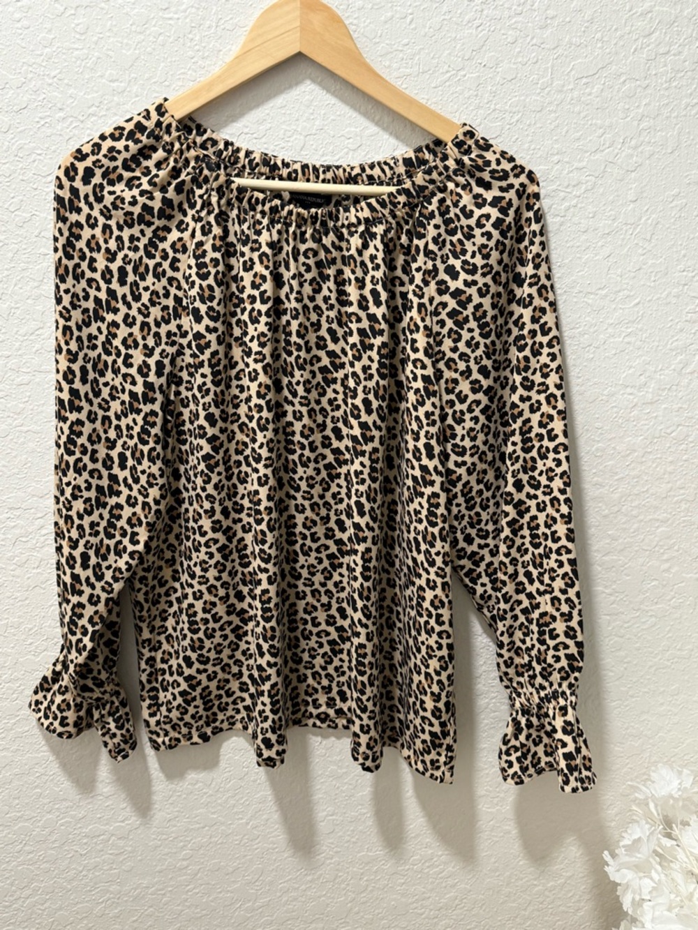 Banana Republic Beige and Black Leopard-Print Long Sleeve Blouse